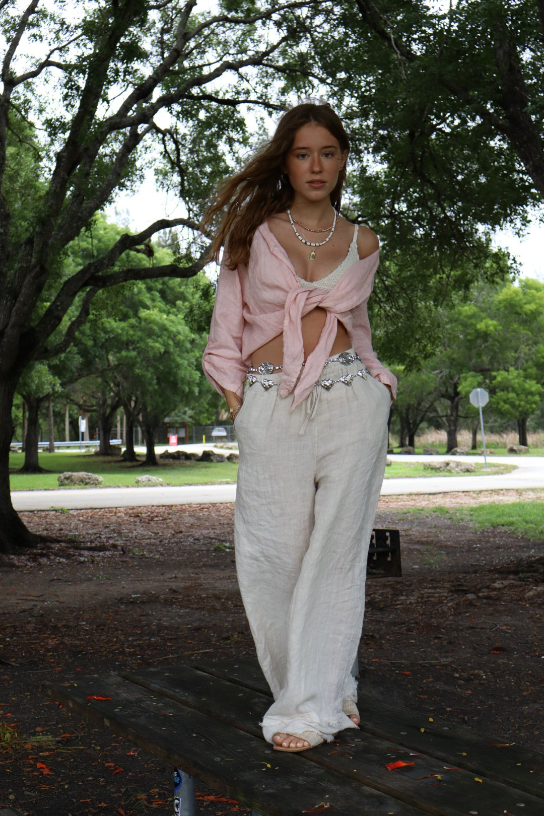 Linen Tie-Front Button-up Shirt