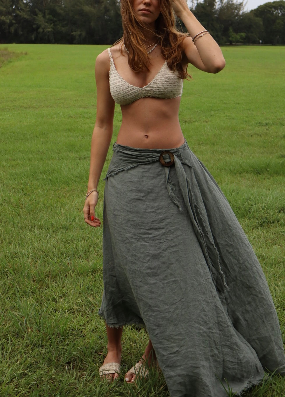 Tie Waist Linen Skirt