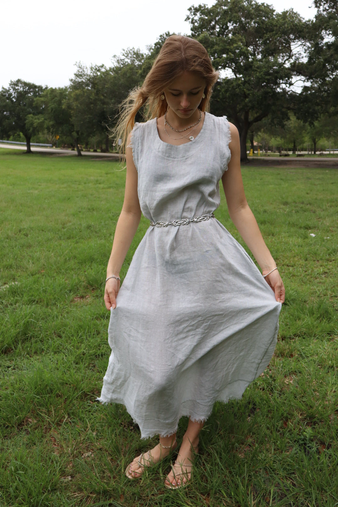 Frayed Edge Linen Long Dress