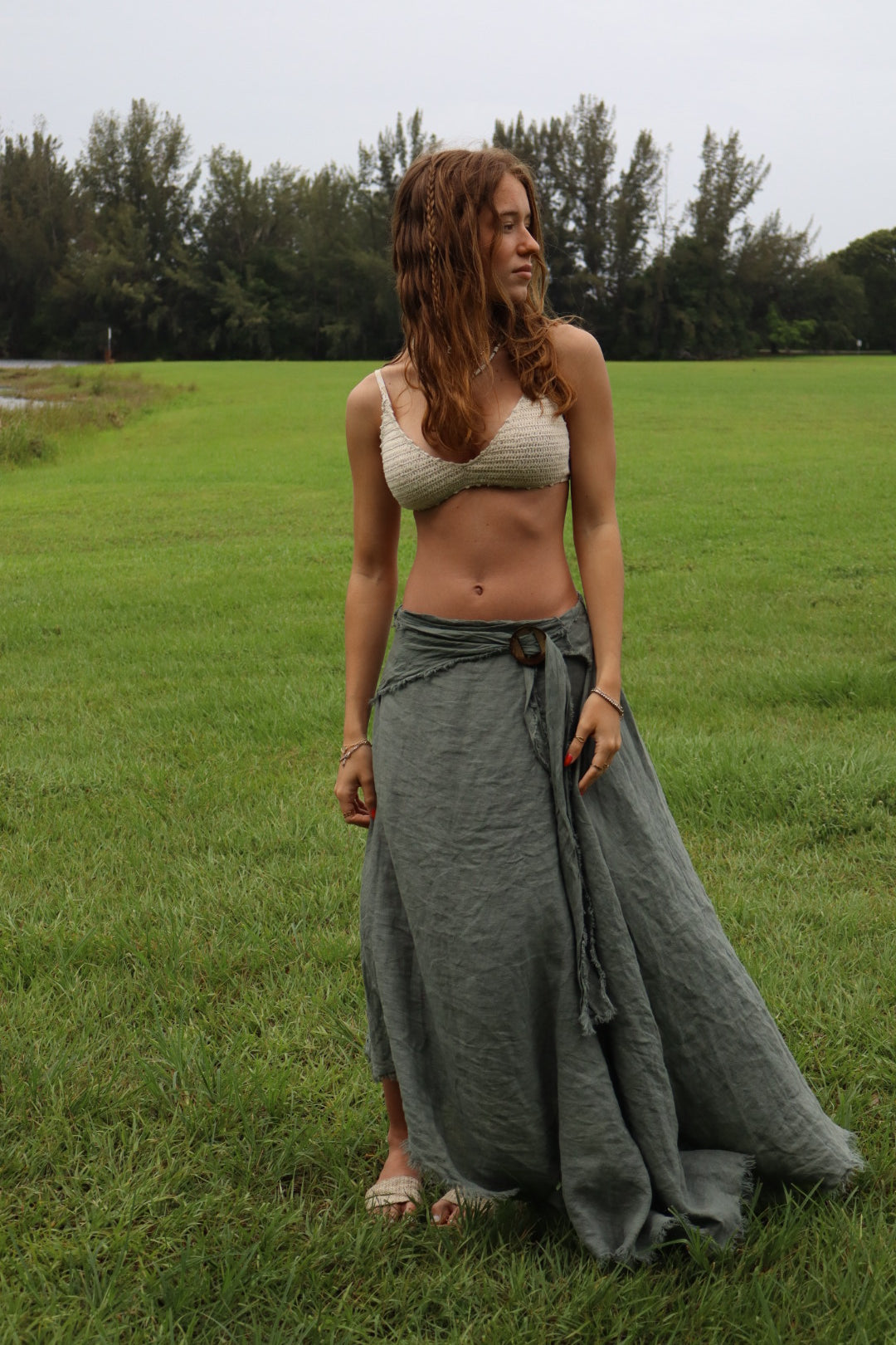 Tie Waist Linen Skirt