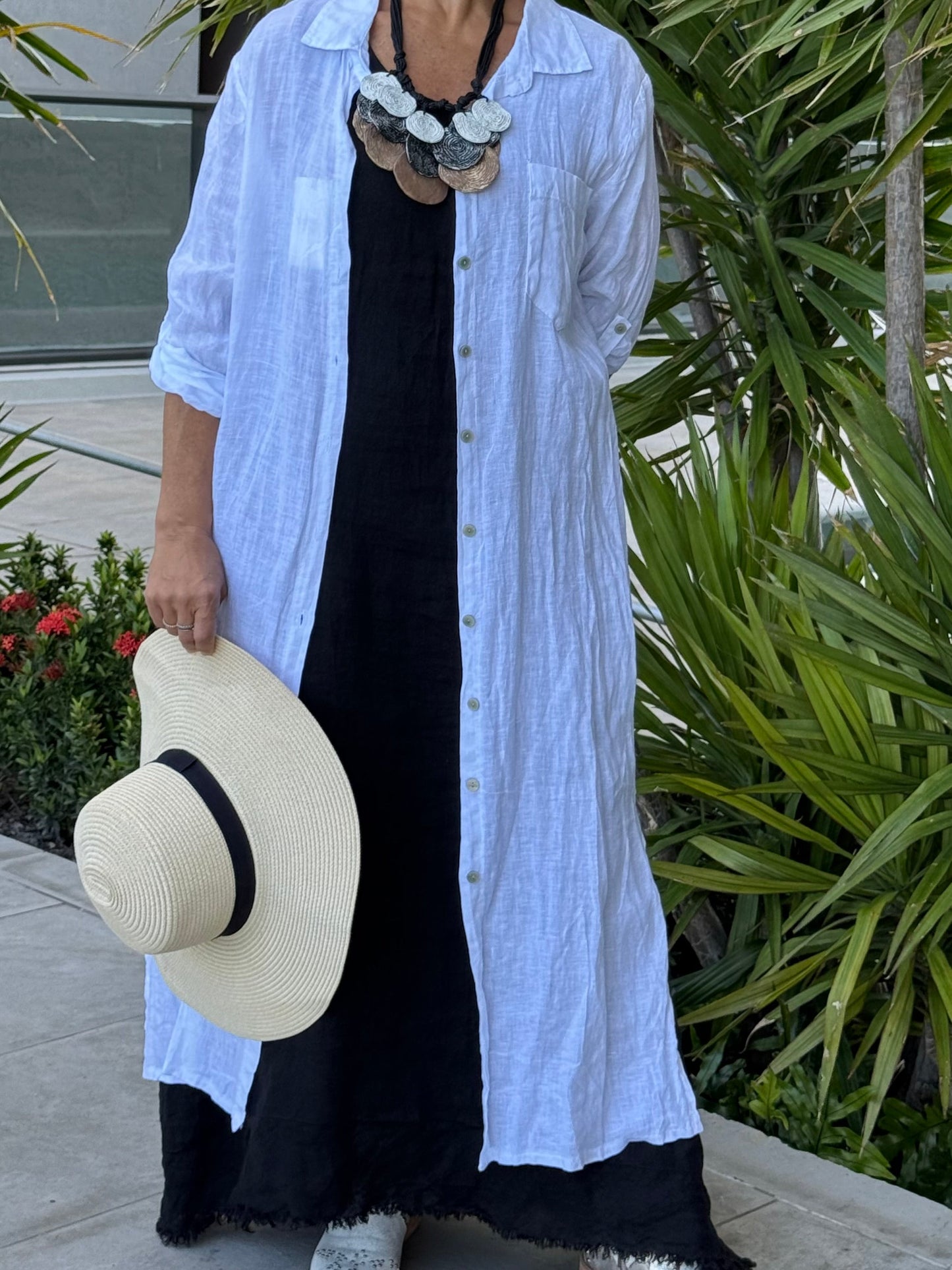 Linen Button-up Linen Shirt Dress
