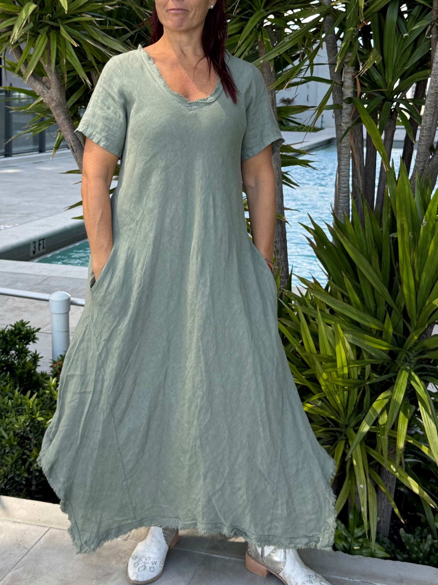 Linen Short Sleeves Dress