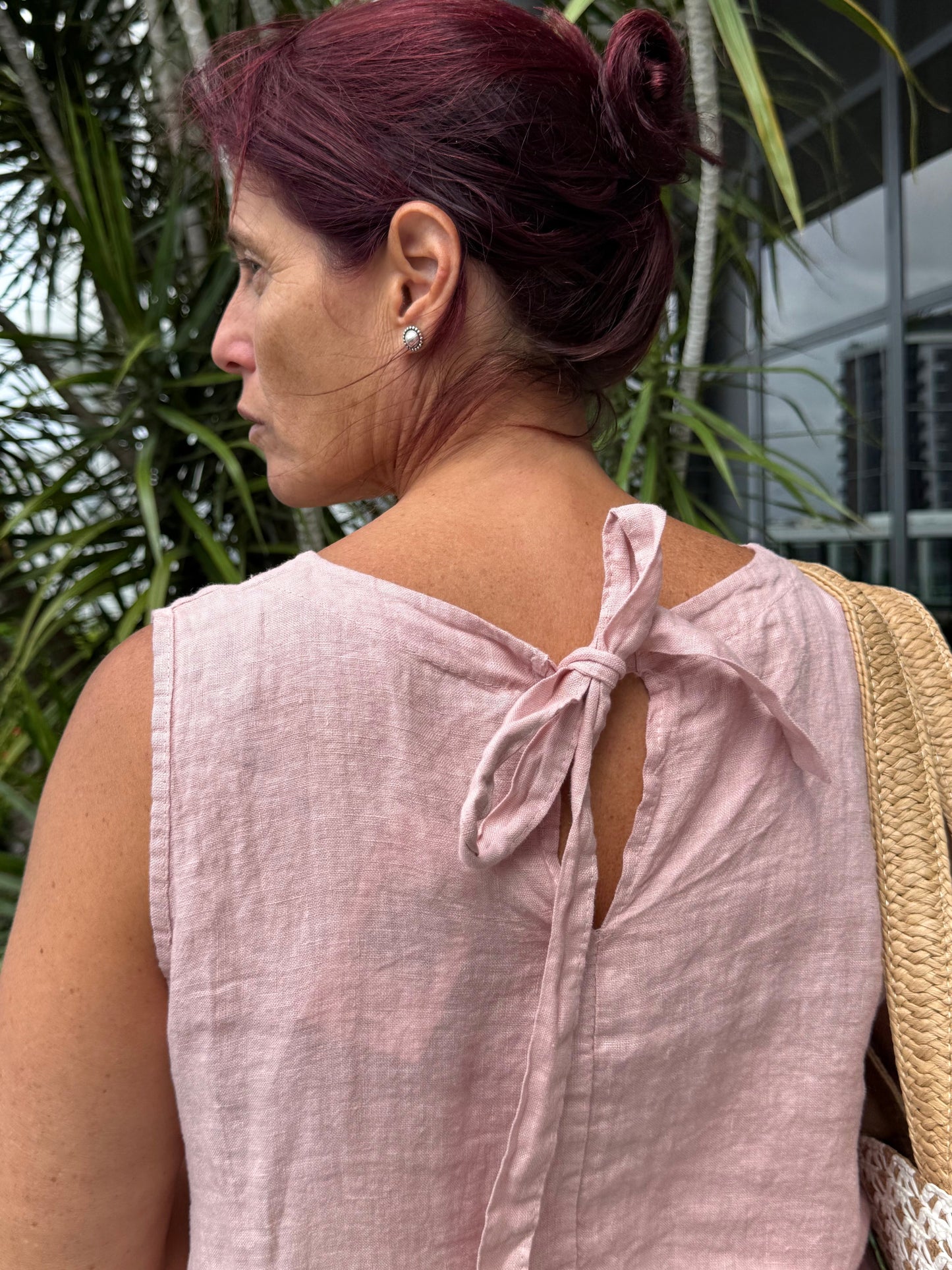 Tie-back Linen Mini Dress