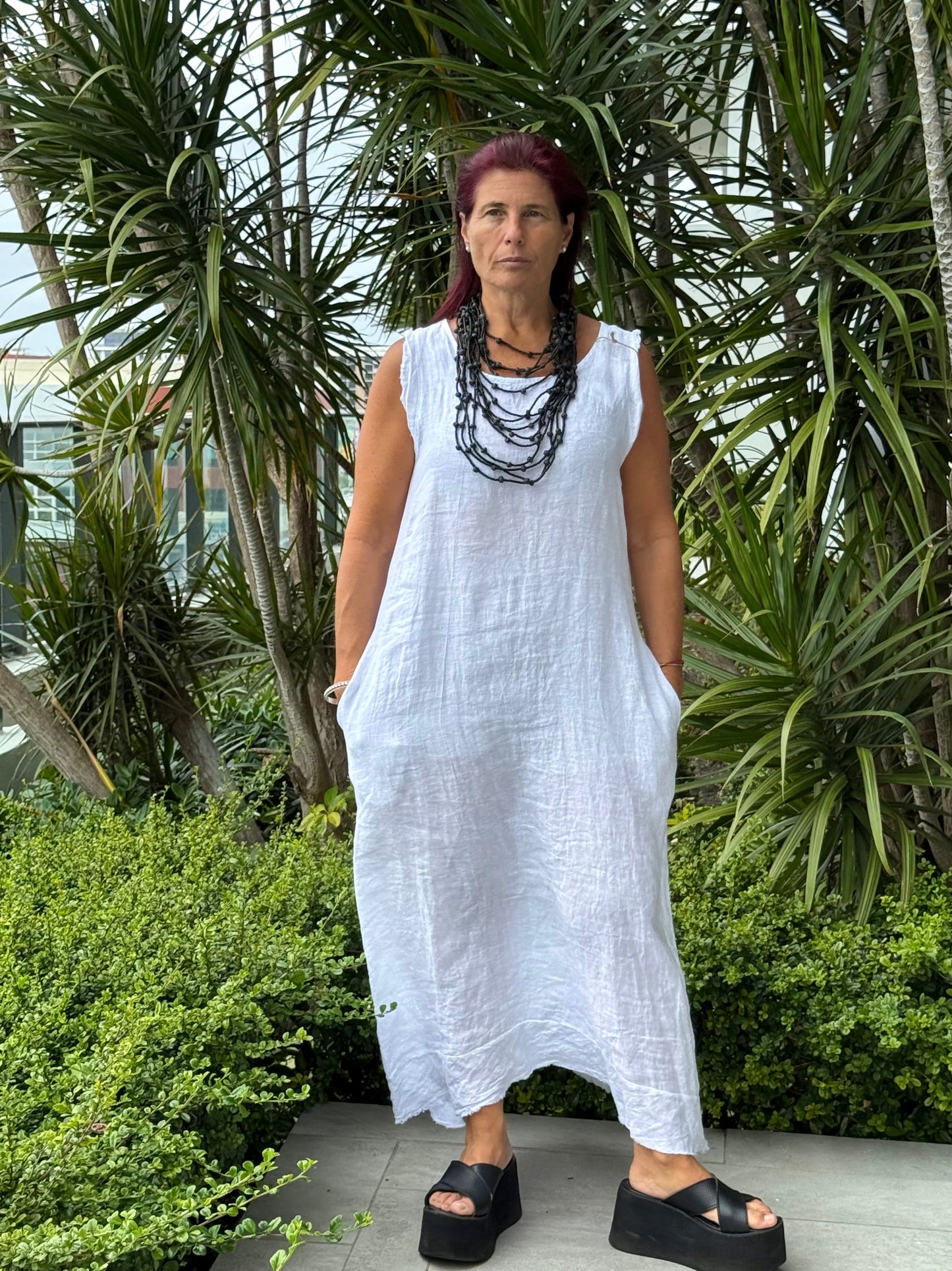 Frayed Edge Linen Long Dress