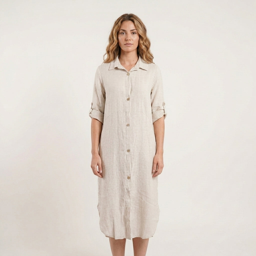 Linen Button-up Striped Dress