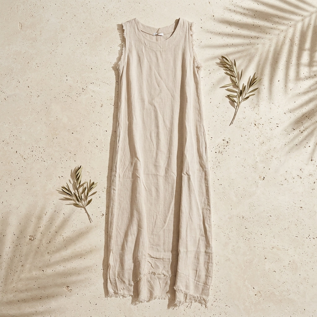 Frayed Edge Linen Long Dress