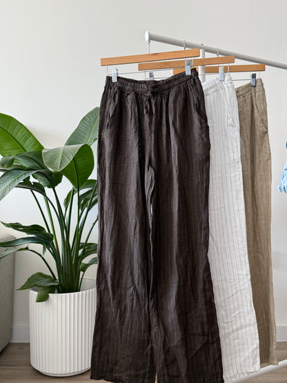 Straight Striped Linen Pants
