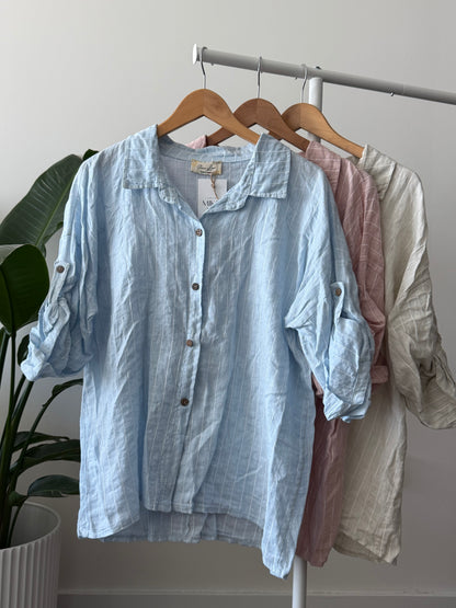 Classic White Striped Button-Up Shirt