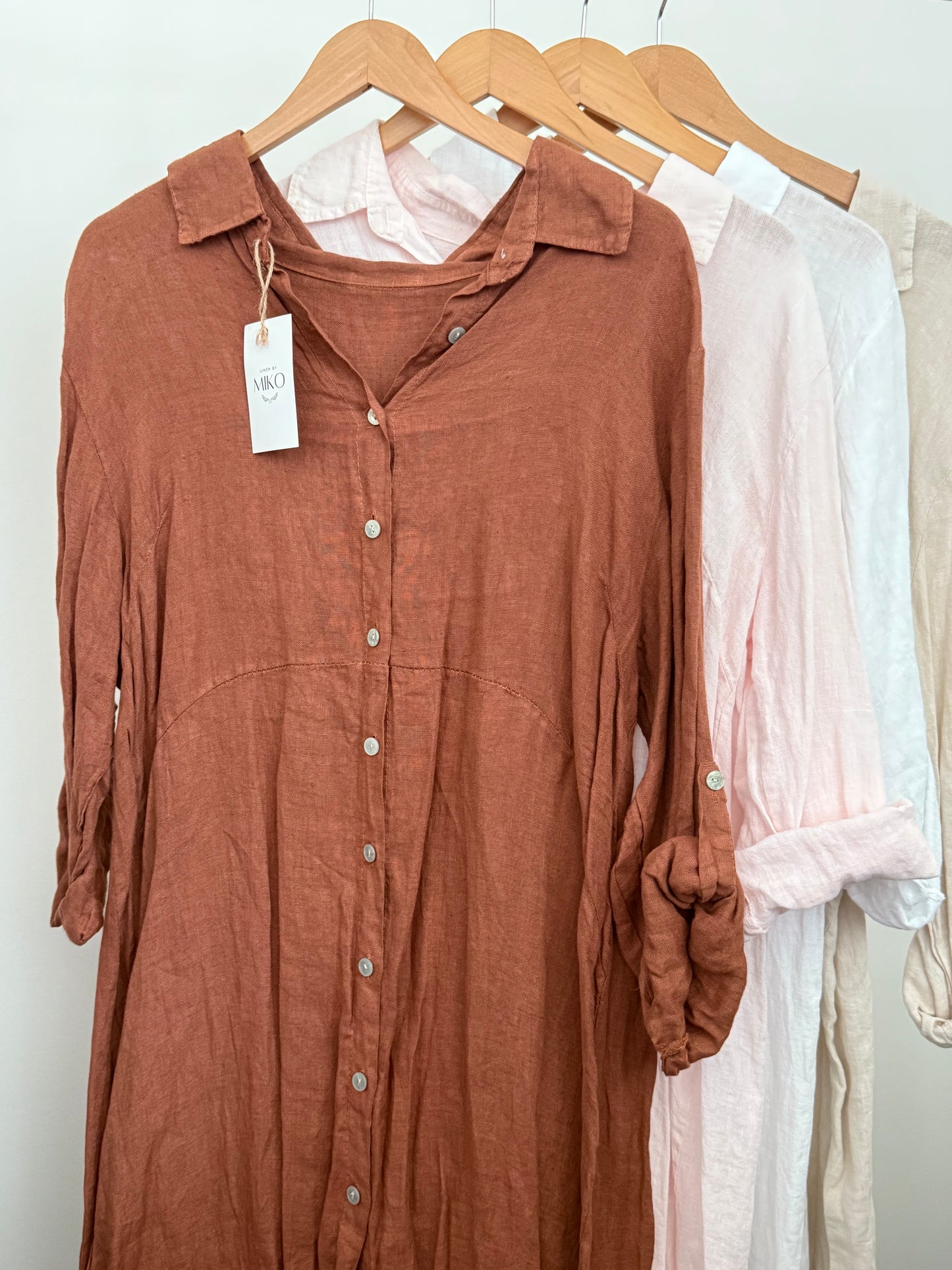 Linen Button-up Linen Shirt Dress