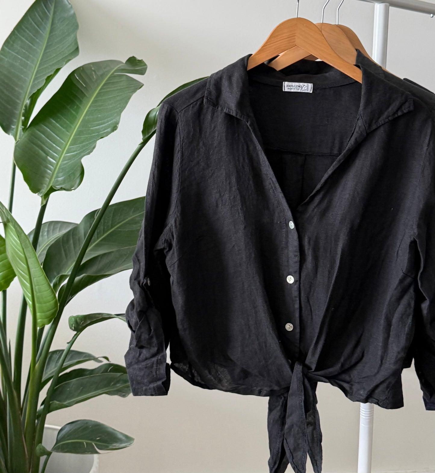 Linen Tie-Front Button-up Shirt