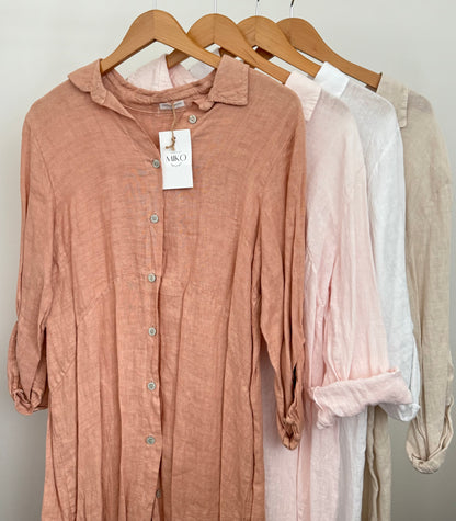 Linen Button-up Linen Shirt Dress