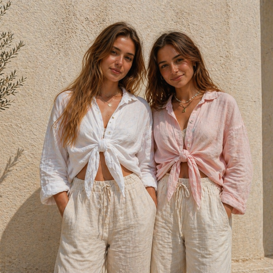 Linen Tie-Front Button-up Shirt