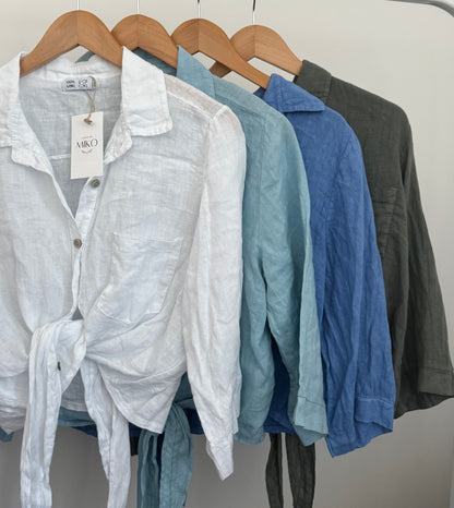 Linen Tie-Front Button-up Shirt