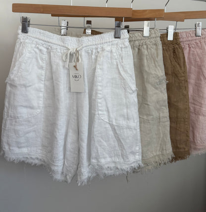 Frayed Edge Linen Shorts
