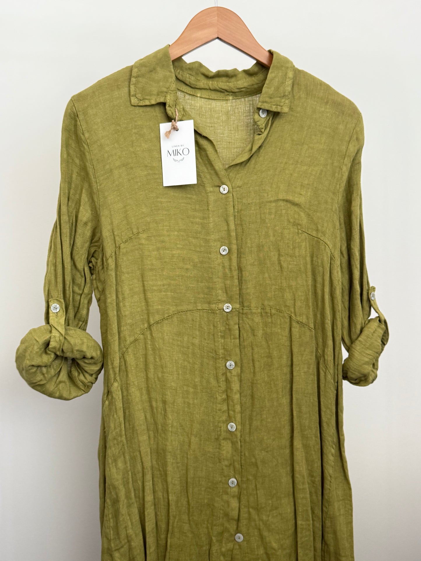 Linen Button-up Linen Shirt Dress