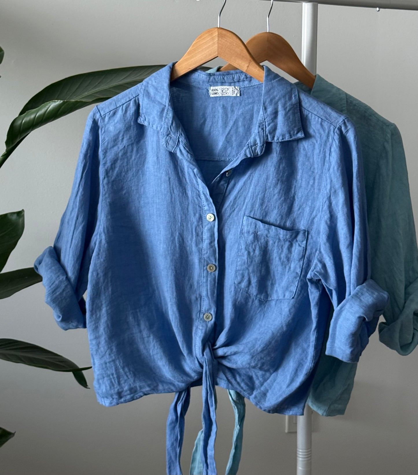 Linen Tie-Front Button-up Shirt