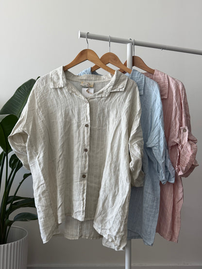 Classic White Striped Button-Up Shirt