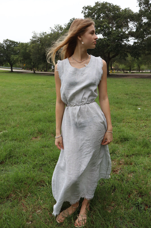 Frayed Edge Linen Long Dress