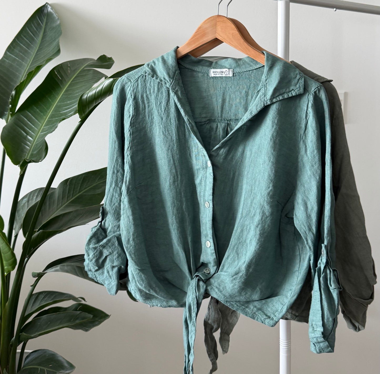 Linen Tie-Front Button-up Shirt