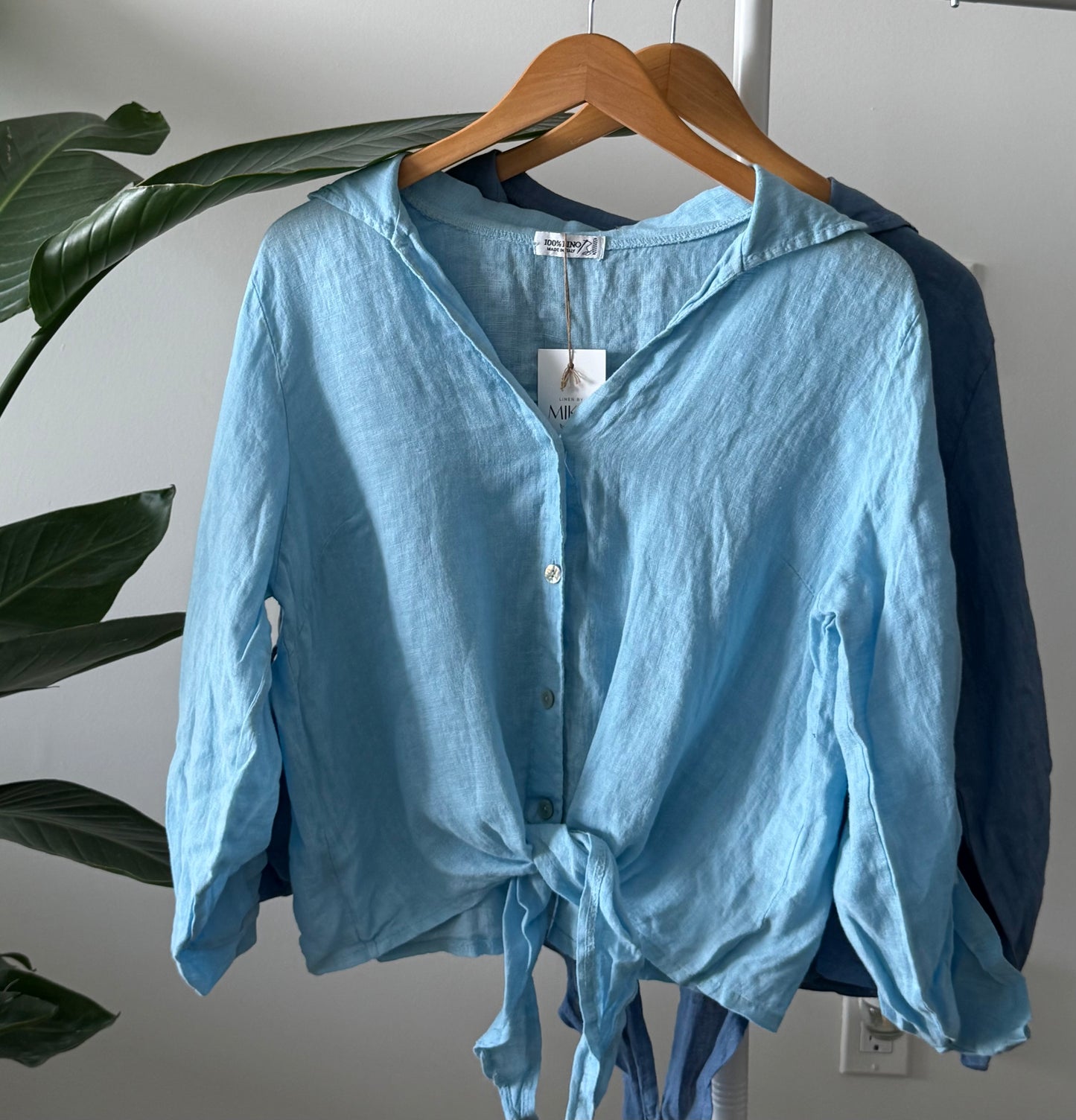 Linen Tie-Front Button-up Shirt