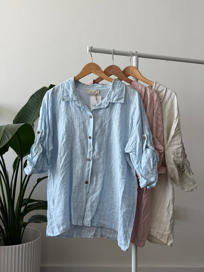 Classic White Striped Button-Up Shirt