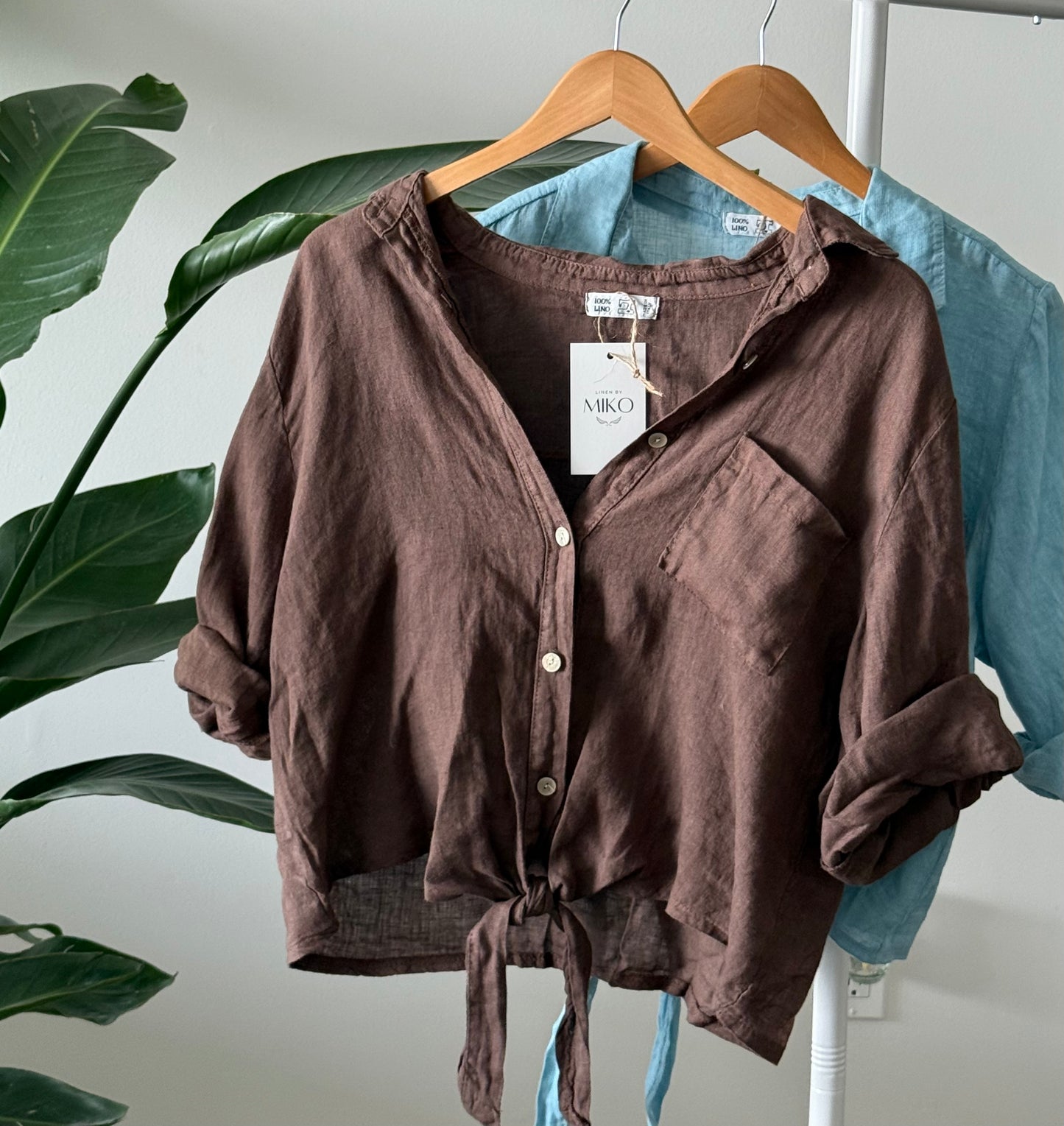 Linen Tie-Front Button-up Shirt