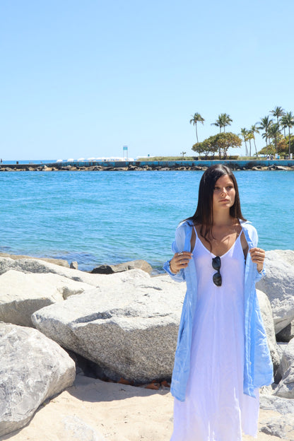 Mid-Length Linen Button-up Linen Shirt Dress