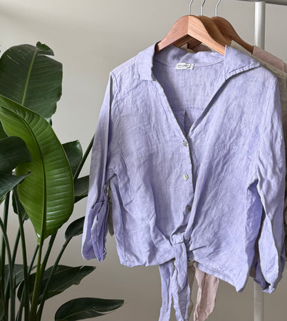 Linen Tie-Front Button-up Shirt