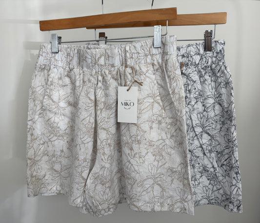 Linen Flower Pattern Shorts