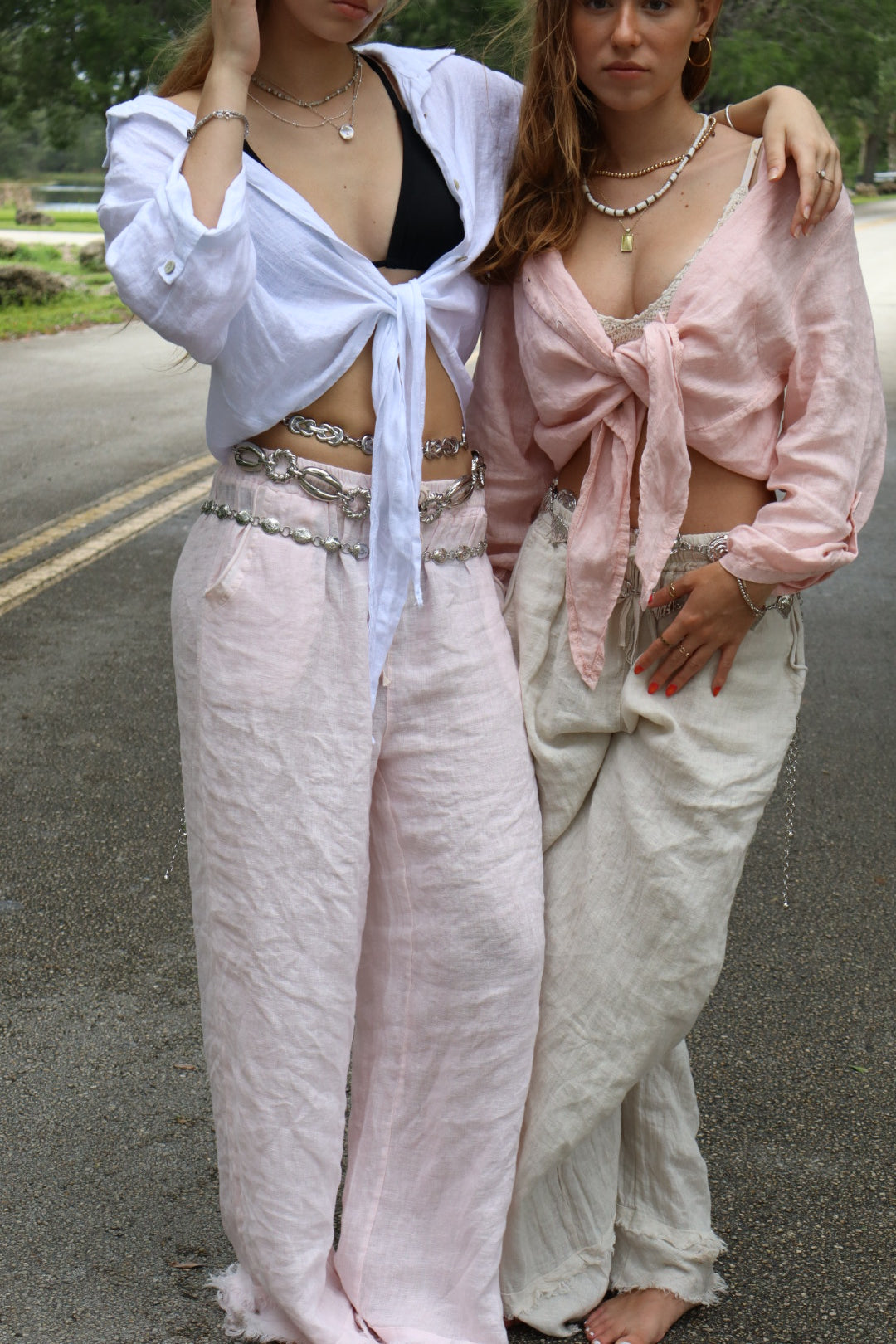 Linen Tie-Front Button-up Shirt