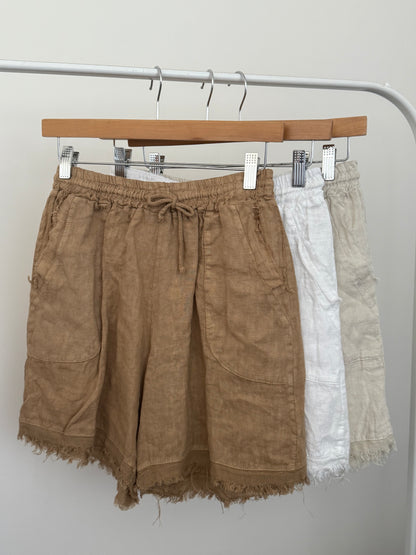 Frayed Edge Linen Shorts