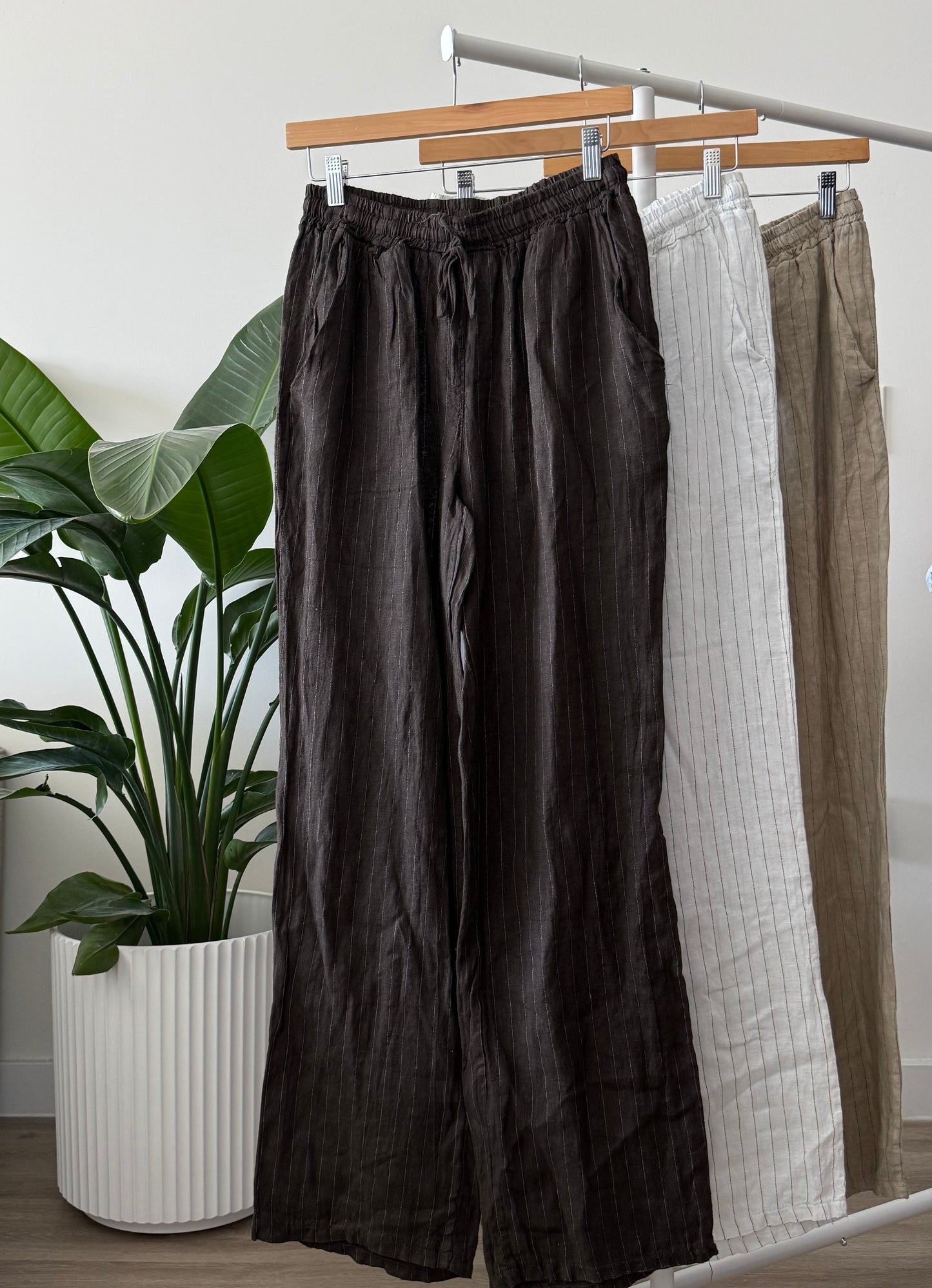 Straight Striped Linen Pants