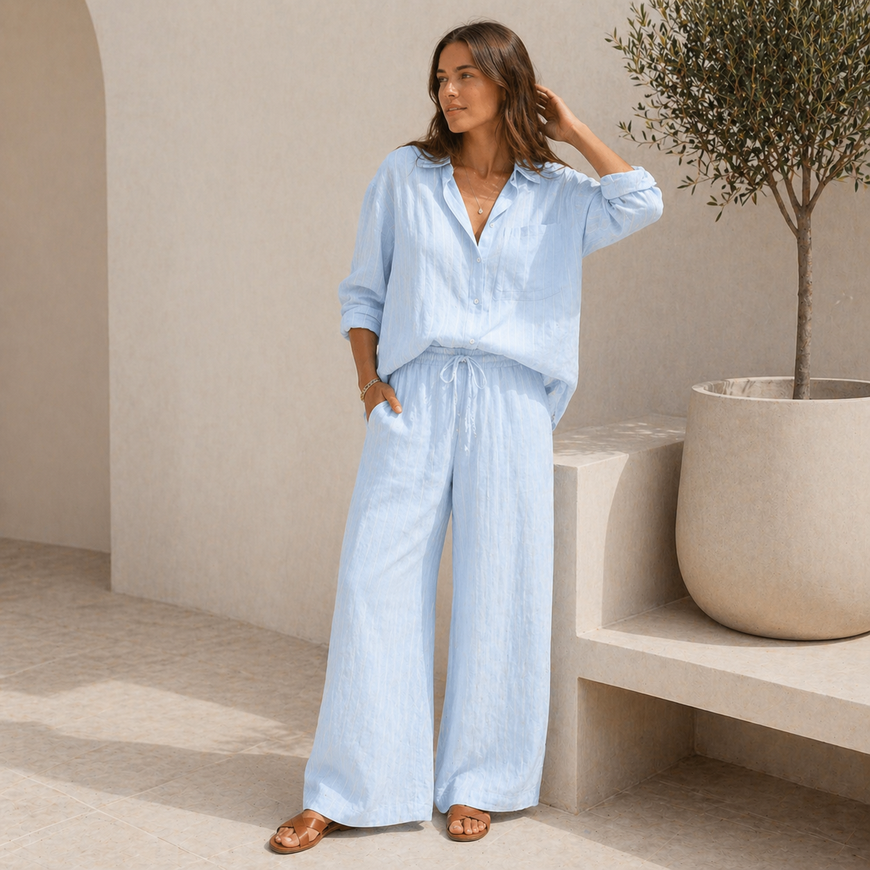 Classic White Striped Button-Up Shirt