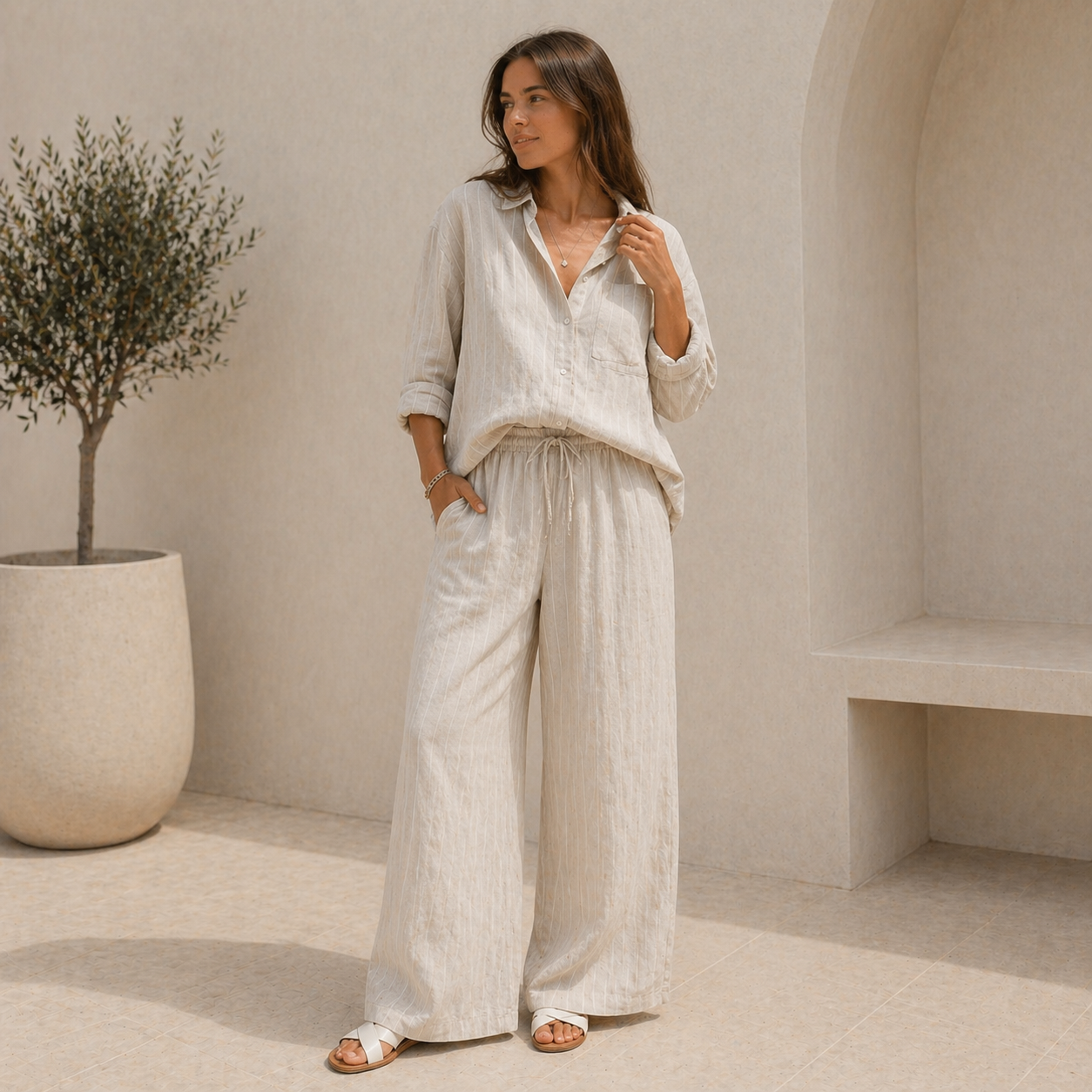 Classic White Striped Button-Up Shirt