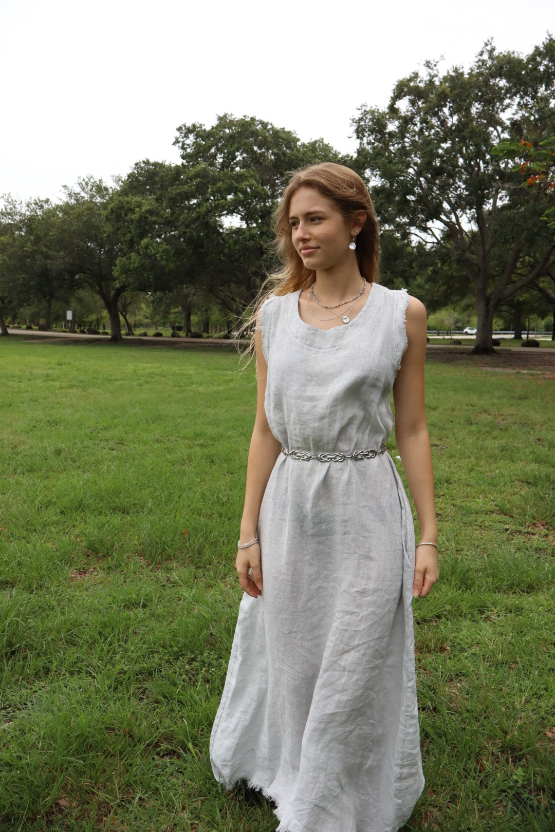 Frayed Edge Linen Long Dress
