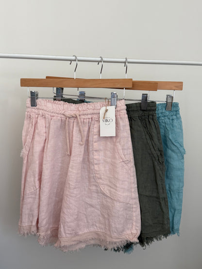 Frayed Edge Linen Shorts