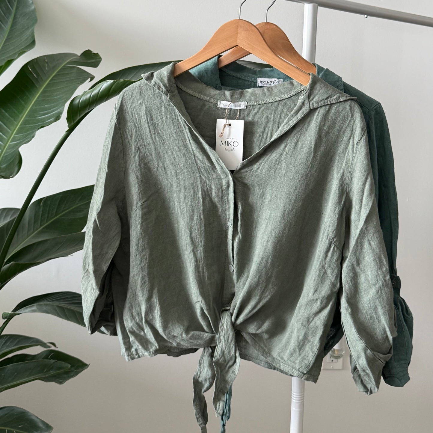 Linen Tie-Front Button-up Shirt