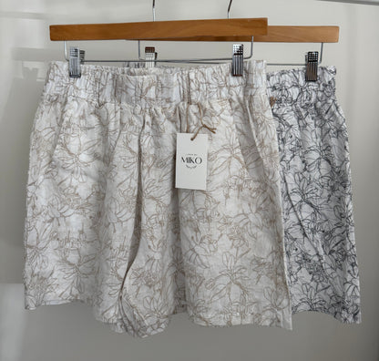 Linen Flower Pattern Shorts