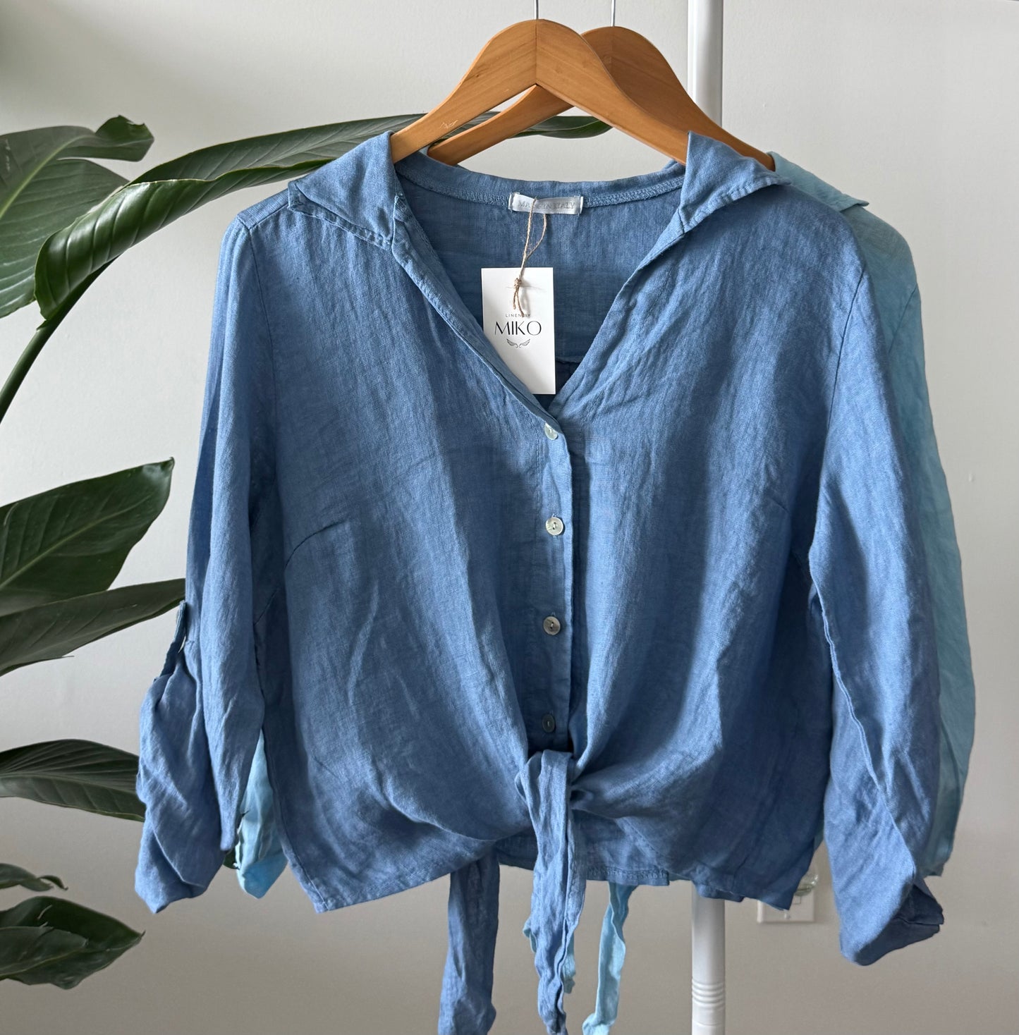 Linen Tie-Front Button-up Shirt