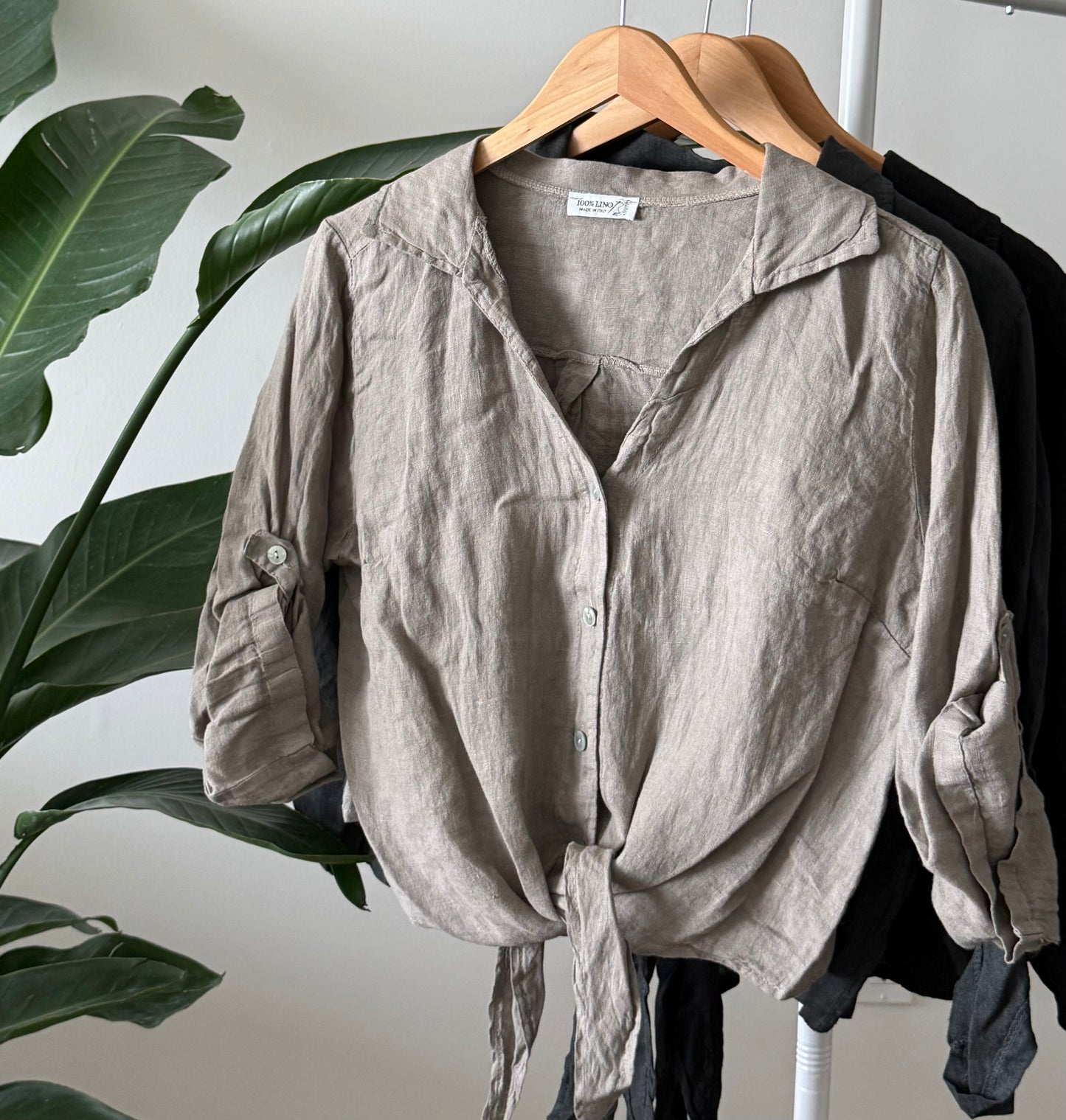 Linen Tie-Front Button-up Shirt