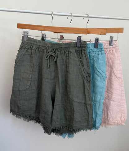 Frayed Edge Linen Shorts