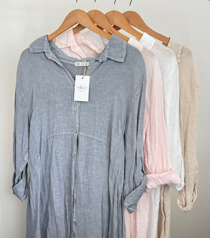 Linen Button-up Linen Shirt Dress