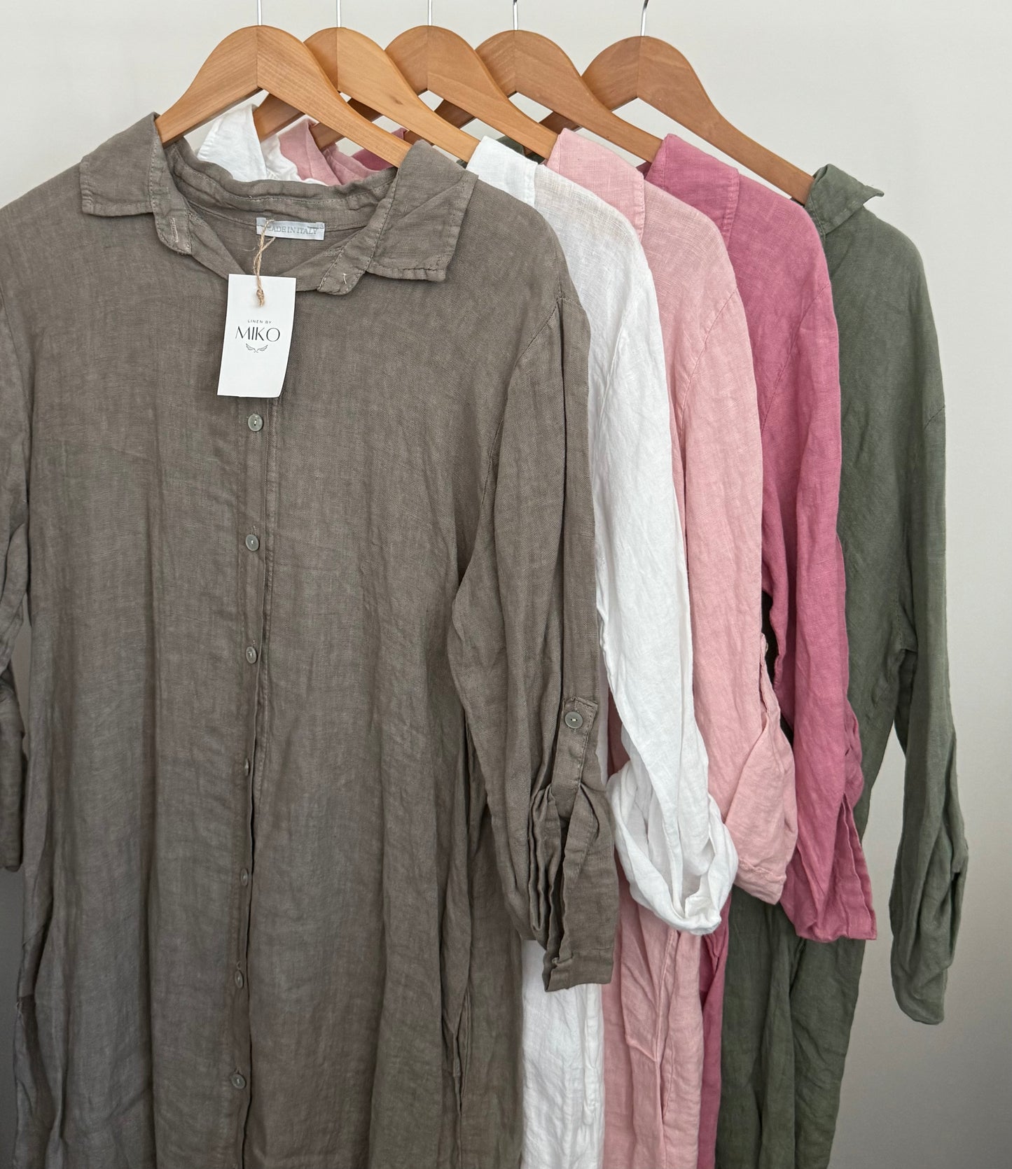 Mid-Length Linen Button-up Linen Shirt Dress