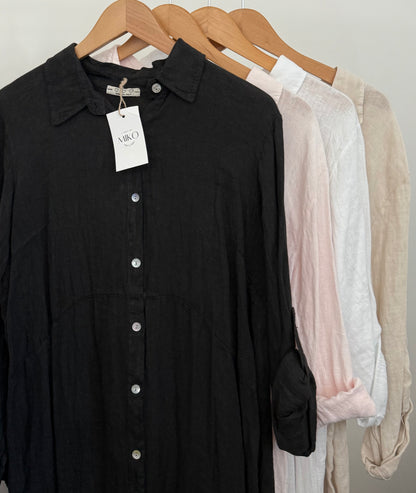 Linen Button-up Linen Shirt Dress