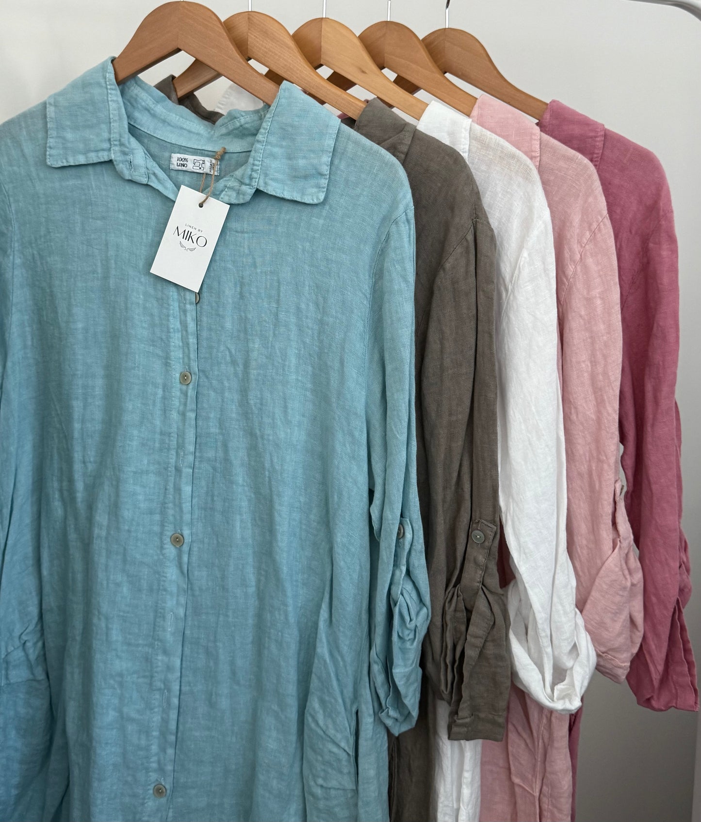 Mid-Length Linen Button-up Linen Shirt Dress