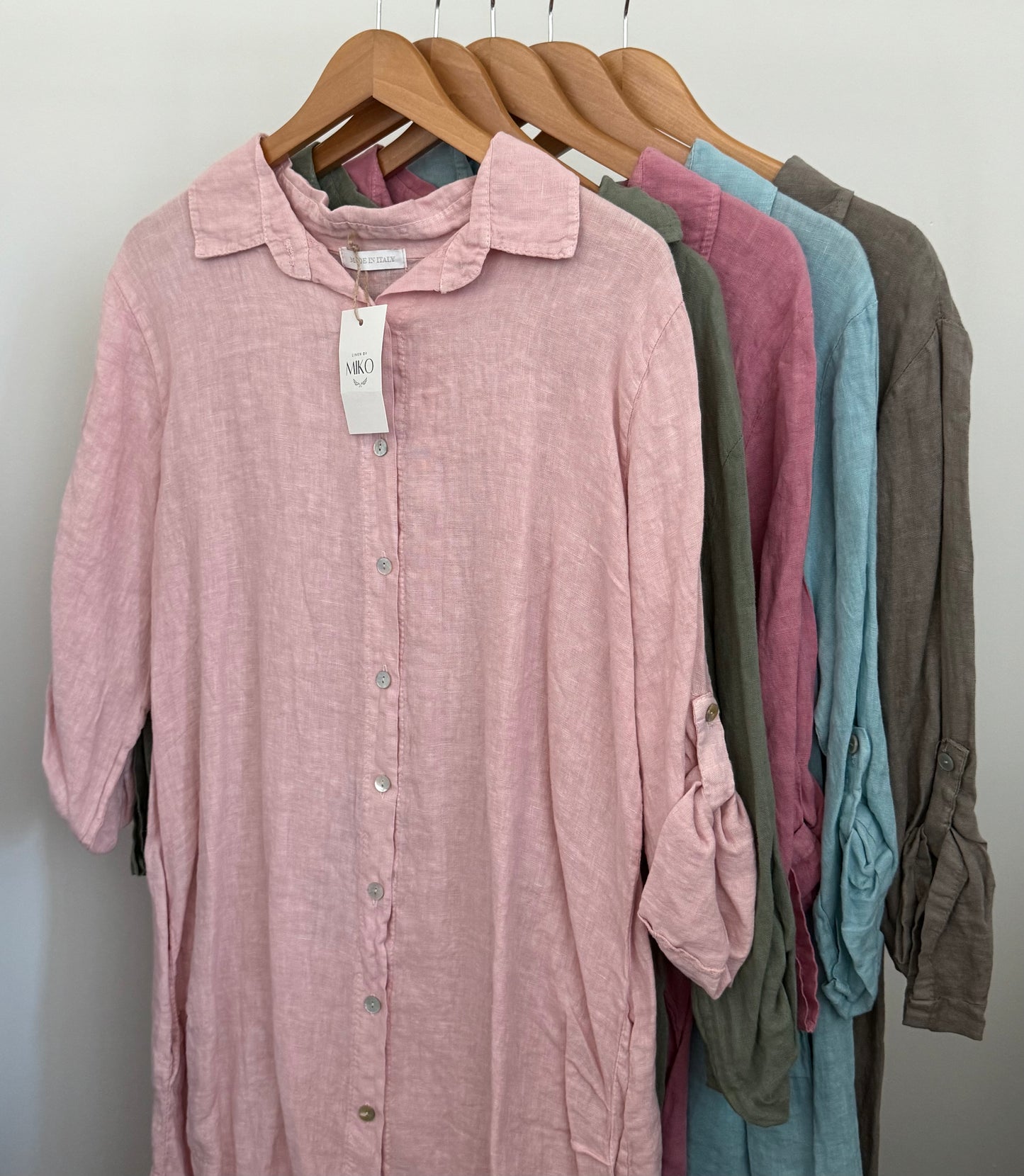 Mid-Length Linen Button-up Linen Shirt Dress