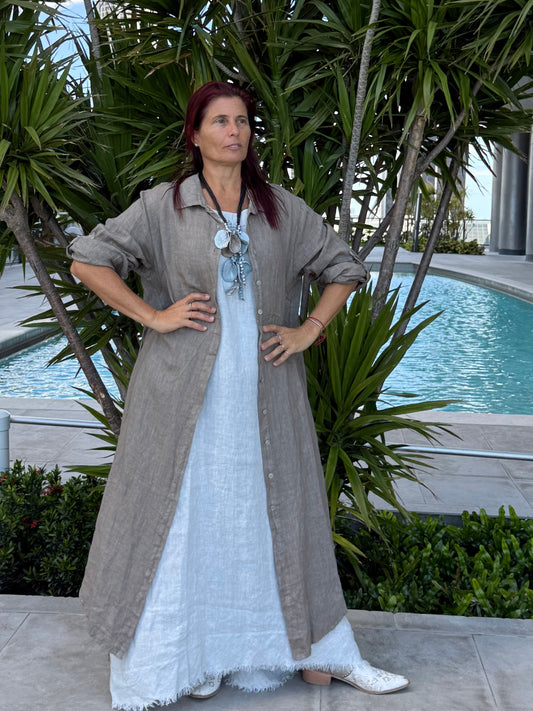 Linen Button-up Linen Shirt Dress