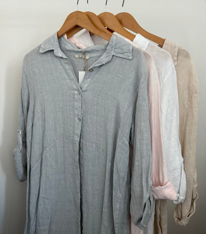 Linen Button-up Linen Shirt Dress