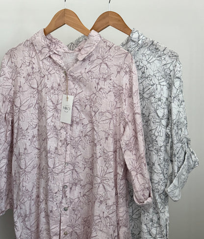 Mid-Length Linen Button-up Linen Shirt Dress