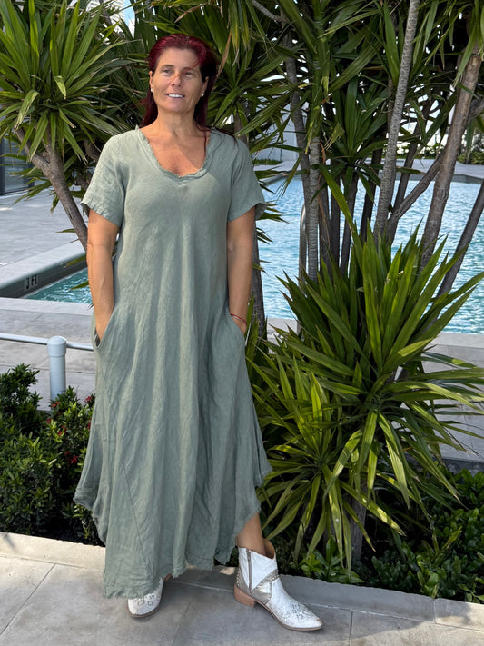 Linen Short Sleeves Dress